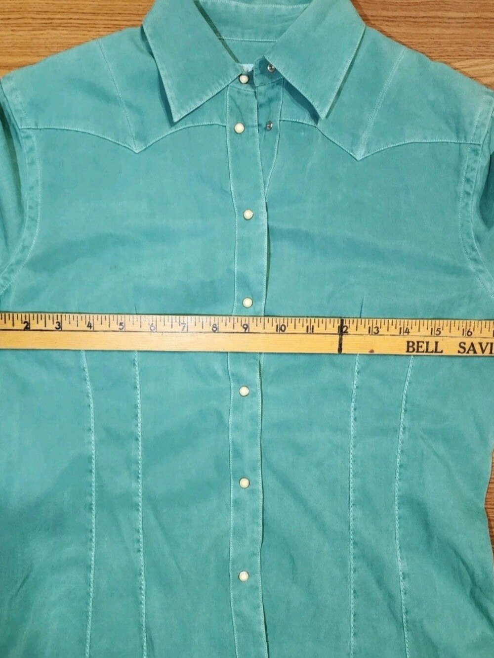 Ryan Michael Western Shirt Womens XS Turquoise Silk Cotton Snap Pearl Button - Picture 11 of 13